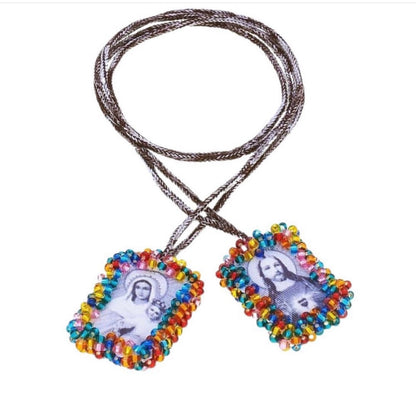 Collar o pulsera de escapulario corazón de Jesús y la Virgen