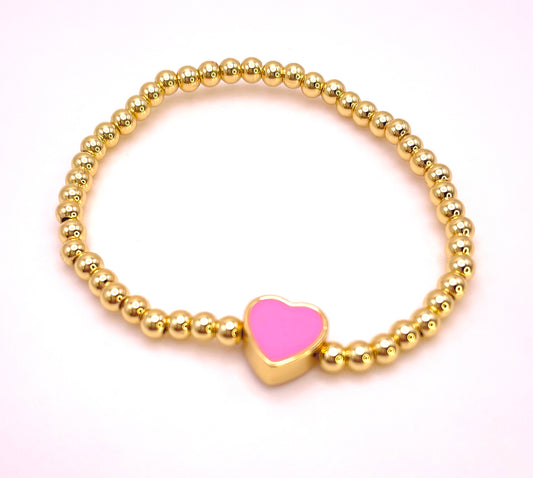 Pulsera oro corazón rosa