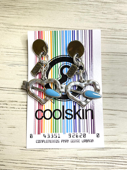 Coolskin- Colección Collar cadena militar plata con charms corazón turquesa  y pulseras